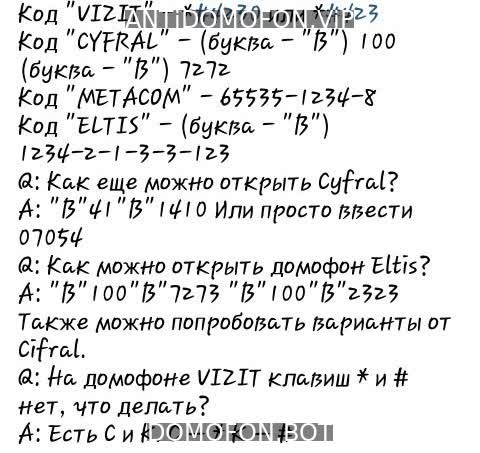 Коды домофонов Челябинск